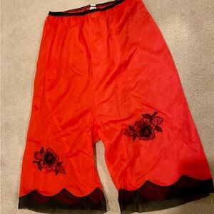 Vintage red and black embroidered slip shorts petit pants with chiffon trim
